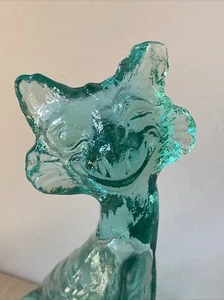 Vintage FENTON Art Glass Winking Alley Cat 11” Ice Blue Aqua Teal Green Figurine - Picture 1 of 12