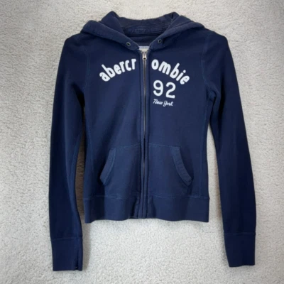 Abercombie Kids XL Blue Hooded Sweatshirt Zip Pockets Logo Embroidered School - Image 1 of 4