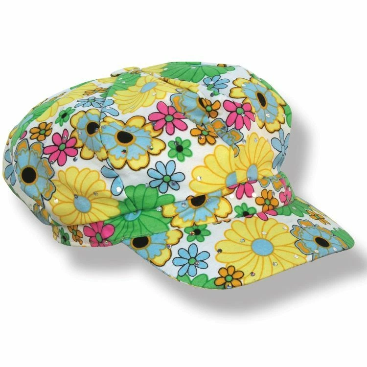 Chapéu de tecido 1960 com estampa de flores adulto serve para a maioria das decorações de festa hippie década de 1960 - Imagem 1 de 1
