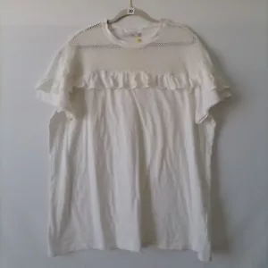 NWT Dreamers Women's White Round Neck Ruffle Detail Mesh T-Shirt Size Large - Picture 1 of 7