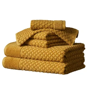 Yellow Cotton Lattice Textured 6-Piece Towel Set - Picture 1 of 12