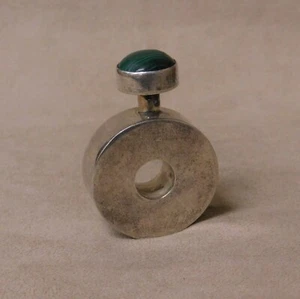 Sterling Silver Perfume Bottle with Malachite Screw On Lid + - Picture 1 of 4