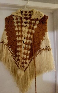 HANDSTRICKSCHAL KLEIN BRAUN & HELLBRAUN 70ER RETRO - Bild 1 von 8