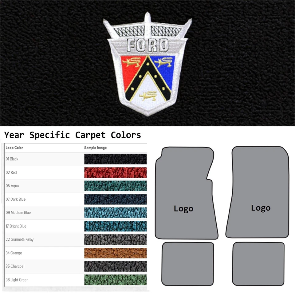 Alfombrillas de bucle ACC 1955-1956 Ford Fairlane Ford Crest Logo 4 piezas Foto 1 de 4