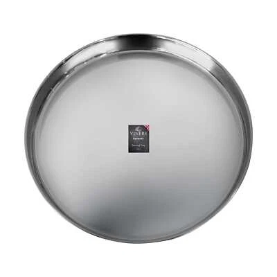 Bar Tray 30cm Round Mirrored Finish Stainless Steel Drinks Food Serving Tray - Image 1 of 4
