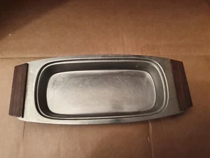 SMALL STAINLESS STEEL AND WOOD TRAY no packaging Made in Hong Kong 21cmx9cm - Picture 1 of 3