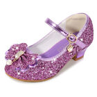 Girls Kids Childrens Low Heel Show Party Wedding Mary Jane Sparkly Sequin Shoes