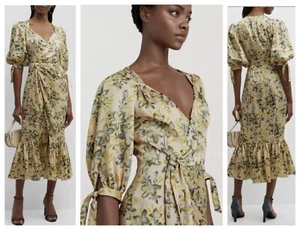 Cinq A Sept Damen Kerstin PLOM Schlitz Puffärmel Wickelkleid 4 $ 425 Neu mit Etikett - Bild 1 von 12