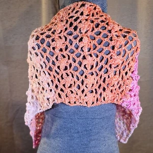 Sciarpa leggera avvolgente Sarong - maglia floreale artigianale - rosa/bianco/arancione - Foto 1 di 10