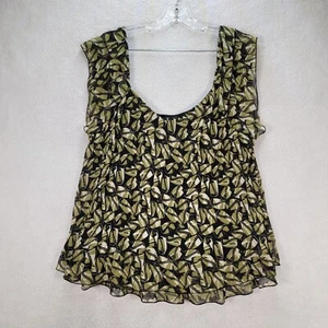 Y2K Black Geometric Flowy Ruffled Blouse Essentials Milano Womens Top Size M - Picture 1 of 12