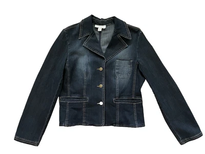 Chaqueta vaquera PETITE SOPHISTICATE para mujer 10 3 botones azul oscuro lavado Foto 1 de 4