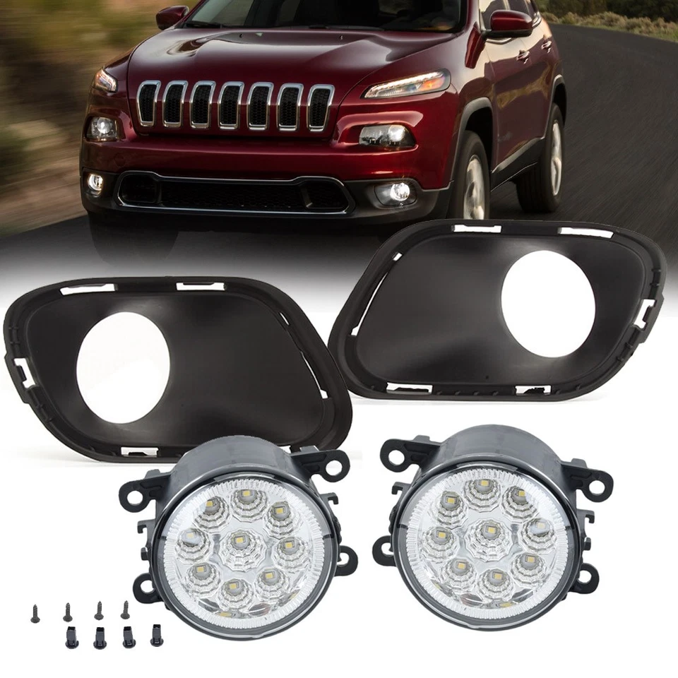 Lâmpada de direção de farol de neblina de LED com tampa de quadro para Jeep Cherokee 2014 2015 2016 2017 - Imagem 1 de 4