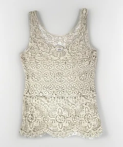 Ultra Pink Open Crochet Boho Tank Top Damen Small Creme Festival Cottagecore EC - Bild 1 von 6