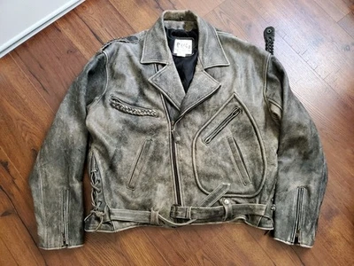 Abrigo Chaqueta Motocicleta Onduladas Cuero Envejecido Años 80 De Colección  Foto 1 de 4