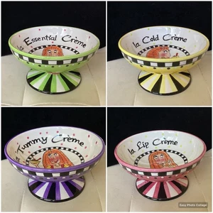 Mary Lester 2003 Meeva Ice Cream Sundae Dishes Footed Set Of 4 Retro RARE - Picture 1 of 10