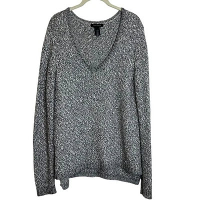 White House Black Market Womens Sweater L Gray Marled Knit  V-Neck Pullover - Image 1 of 4