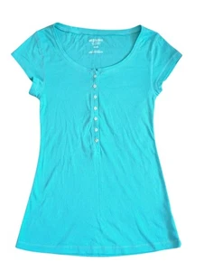 Old Navy Womens Blue Henley Shirt Medium Bella Swan Elena Gilbert Preppy Y2k - Picture 1 of 4