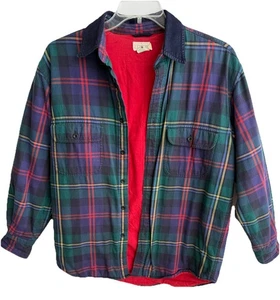 VTG 90s J.Crew Plaid Flannel Quilt Lined Button Up Shacket Corduroy Collar XS - Picture 1 of 10