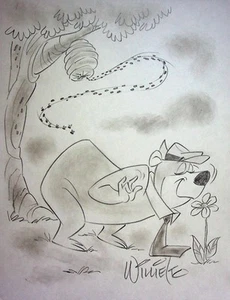 Arte de animación a lápiz dibujado a mano firmado por Willie Ito - Oso yogui - Imagen 1 de 2