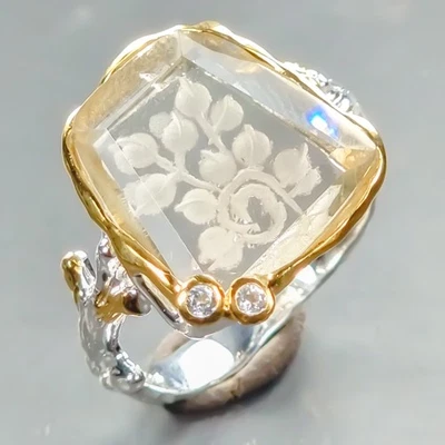 Jewellery 8 ct Natural Green Amethyst Ring 925 Sterling Silver Size 8.5 /R440947 - Image 1 of 4