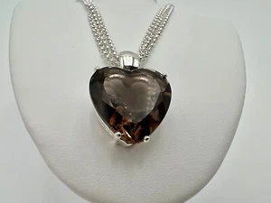 David Sigal Sterling Silver 18.50 ct Smoky Quartz Heart Necklace, 16", 3-Strands - Picture 1 of 8