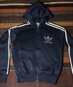 Adidas Hoodie Felpa Cappuccio Blu scuro e Bianco Taglia S Unisex Uomo Donna - Foto 1 di 12