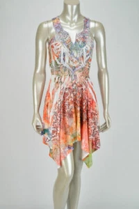 Multicolor Peach, Pink and Orange Dress with Lace Patch Neckline - Picture 1 of 4