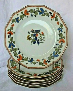 6 assiettes à dessert porcelaine Limoges Lanternier décor floral oiseau papillon - Afbeelding 1 van 6