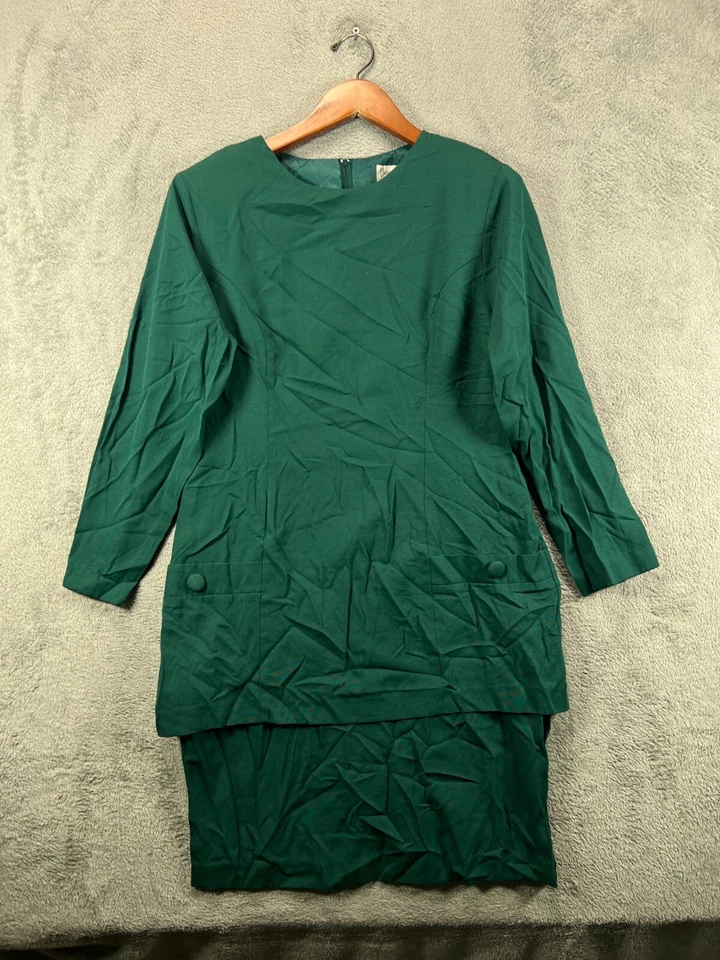 Vestido blusa verde manga larga midi cremallera vintage años 80 Jennifer James para mujer 12 Foto 1 de 4