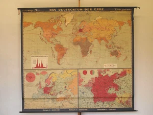 Schul-Wandkarte Deutsche auf der Erde 217x197cm~1929 Zeppelin-Weltfahrt ethnisch - Bild 1 von 12