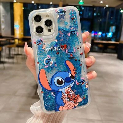 For Various Phone Quicksand Stitch Liquid Glitter Cute Cartoon Case Cover Back - Image 1 of 4