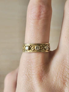 Ring 585 | 14K Gold mit Verzierung 3 große Brillanten 0,3 ct | Jugendstil? - Bild 1 von 6