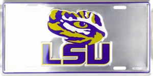 LSU TIGERS COCHE CAMIÓN ETIQUETA CROMO MATRÍCULA METAL LUISIANA ESTADO TIGRES SIGNO - Imagen 1 de 2