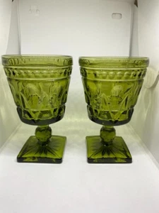 Set Of 2 Vintage Indiana Glass Green Goblets Park Lane Colony - Picture 1 of 18
