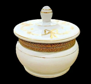 ANTIQUE 1900's KALK Porcelain Trinket Dresser Powder Box Hinged Gold Ribbon - Picture 1 of 5