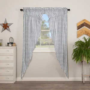 VHC Sawyer Mill Denim Blue Plaid Country Farmhouse Window Long Prairie Curtains - Picture 1 of 4