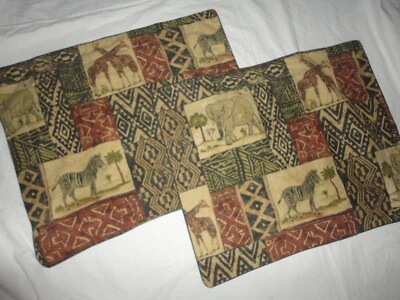 DAN RIVER САФАРИ СЛОНЫ ЖИРАФЫ ЧЕРНЫЙ ЖЕЛТОВАТО-КОРИЧНЕВЫЙ РЖАВЧИНЫ (ПАРА) СТАНДАРТНЫЕ НАВОЛОЧКИ - Изображение 1 из 4