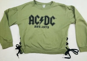 AC/DC Womens Green Pullover Band Crop Sweatshirt XL (*see Photos/Measurements) - Picture 1 of 11