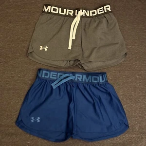 Under Armour Girls' Play Up Solid Shorts Bundle - 2 Pairs Size S Gray/Blue - Picture 1 of 8