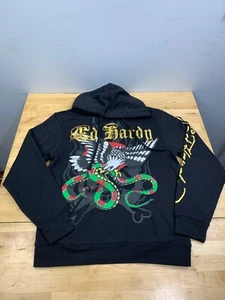 Ed Hardy Hoodie mens S Black Pullover Y2K Snake Eagle Goth 11395 - Picture 1 of 8