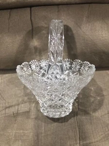 "Cesta de vidrio prensado transparente de 8"" con mango patrón estrella diamante" - Imagen 1 de 4
