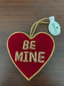 Red Velvet "Be Mine" Embroidered Valentine's Day Heart Ornament - RED Only 4" - Picture 1 of 3