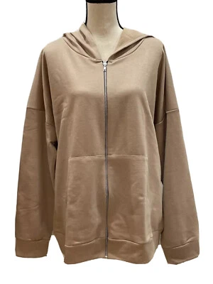 Boohoo Womens Basic Oversized Zip Front Hoodie Size 12 Stone Soft Long Sleeve - Image 1 of 4
