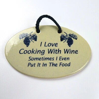 MOUNTAINE MEADOWS POTTERY wall hanging plaque USA "I Love cooking with wine" - Image 1 of 2