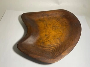 Vintage Wooden Wood Curved Dish Bowl, Handmade and Hand Carved 11 inches MCM - Picture 1 of 9