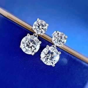 Certified 8 Ct Treated Off-White Diamond Solitaire Studs 925 Silver Great Shine - Picture 1 of 6