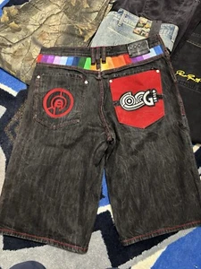 Coogi Shorts Size 38 Embroidered Denim Baggy Skate Street Y2K Hip Hop Black - Picture 1 of 8