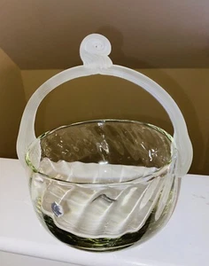 Seltener Lalique Kunst Glas Korb mundgeblasen Optik Schilf Satin Griff Gewinde Rumänien - Bild 1 von 12