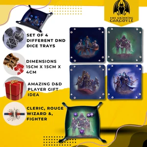 Juego de 4 bandejas de dados de personajes de fantasía RPG - bandeja rodante de dados plegable - Imagen 1 de 16
