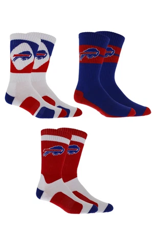 Buffalo Bills Socks 3 Pack Crew Length NFL Football Men Shoe Sz 7-12 Cover